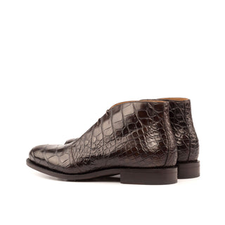 Ambrogio Men's Handmade Custom Made Shoes Brown Exotic Alligator Chukka Boots (AMB1113)-AmbrogioShoes