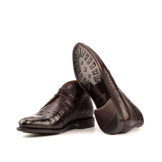 Ambrogio Men's Handmade Custom Made Shoes Brown Exotic Alligator Chukka Boots (AMB1113)-AmbrogioShoes