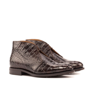 Ambrogio Men's Handmade Custom Made Shoes Brown Exotic Alligator Chukka Boots (AMB1113)-AmbrogioShoes
