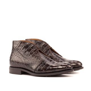 Ambrogio 3620 Men's Shoes Brown Exotic Alligator Dress Chukka Boots (AMB1113)-AmbrogioShoes
