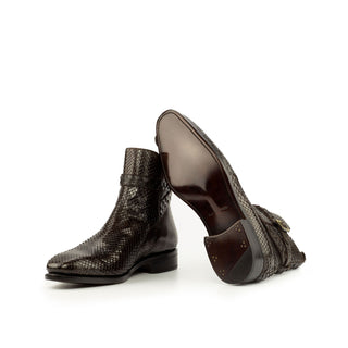 Ambrogio Men's Handmade Custom Made Shoes Brown Exotic Snake-Skin Jodhpur Boots (AMB1118)-AmbrogioShoes