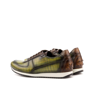 Ambrogio 3583 Men's Shoes Brown & Khaki Green Patina Leather Corsini Sneakers (AMB1148)-AmbrogioShoes