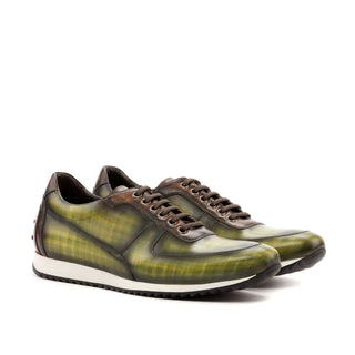 Ambrogio 3583 Men's Shoes Brown & Khaki Green Patina Leather Corsini Sneakers (AMB1148)-AmbrogioShoes