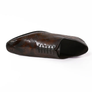 Ambrogio Men's Handmade Custom Made Shoes Brown Tobbacco Music Texture Print / Patina Leather Wholecut Plain Oxfords (AMB1633)-AmbrogioShoes