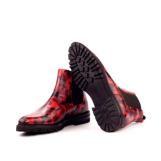 Ambrogio 3384 Men's Shoes Burgundy Camo Patina Leather Chelsea Boots (AMB1032)-AmbrogioShoes