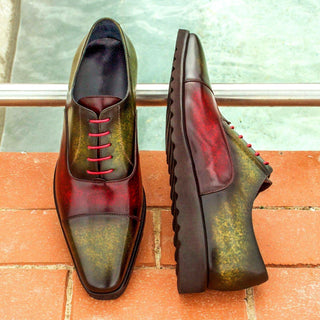 Ambrogio 2506 Men's Shoes Burgundy / Khaki Green Patina Leather Oxfords (AMB1056)-AmbrogioShoes