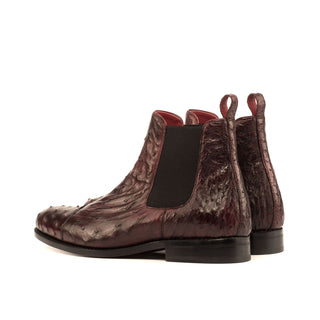 Ambrogio 4149 Men's Shoes Burgundy Ostrich Cap-Toe Chelsea Boots (AMB1108)-AmbrogioShoes