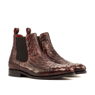 Ambrogio 4149 Men's Shoes Burgundy Ostrich Cap-Toe Chelsea Boots (AMB1108)-AmbrogioShoes