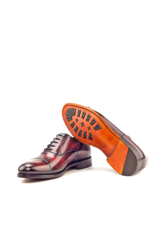 Ambrogio Men's Handmade Custom Made Shoes Burgundy Patina Leather Oxfords (AMB1054)-AmbrogioShoes