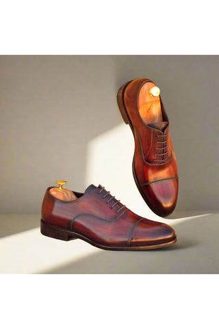 Ambrogio Men's Handmade Custom Made Shoes Burgundy Patina Leather Oxfords (AMB1054)-AmbrogioShoes