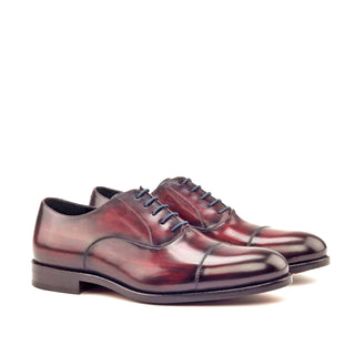 Ambrogio Men's Handmade Custom Made Shoes Burgundy Patina Leather Oxfords (AMB1054)-AmbrogioShoes