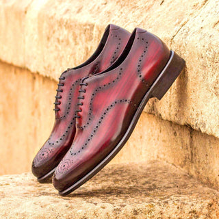 Ambrogio 3104 Men's Shoes Burgundy Patina Leather Whole-Cut Oxfords (AMB1162)-AmbrogioShoes