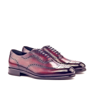 Ambrogio 3104 Men's Shoes Burgundy Patina Leather Whole-Cut Oxfords (AMB1162)-AmbrogioShoes