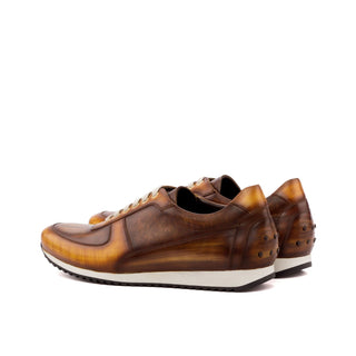 Ambrogio 3554 Men's Shoes Cognac & Brown Patina Leather Casual Corsini Sneakers (AMB1131)-AmbrogioShoes