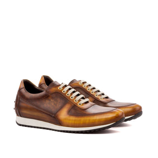 Ambrogio 3554 Men's Shoes Cognac & Brown Patina Leather Casual Corsini Sneakers (AMB1131)-AmbrogioShoes