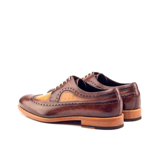 Ambrogio 3042 Men's Shoes Cognac & Brown Patina Leather Longwing Blucher Oxfords (AMB1088)-AmbrogioShoes