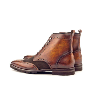 Ambrogio 2976 Men's Shoes Cognac & Brown Suede / Patina Leather Military Boots (AMB1207)-AmbrogioShoes