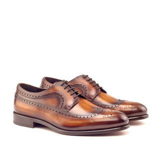 Ambrogio 2909 Men's Shoes Cognac Patina Leather Longwing Blucher Oxfords (AMB1176)-AmbrogioShoes