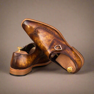 Ambrogio Men's Handmade Custom Made Shoes Cognac Patina Leather Monk-Straps Loafers (AMB1058)-AmbrogioShoes