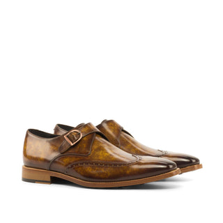 Ambrogio Men's Handmade Custom Made Shoes Cognac Patina Leather Monk-Straps Loafers (AMB1058)-AmbrogioShoes