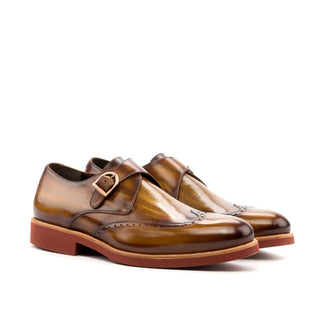 Ambrogio 3588 Men's Shoes Cognac Patina Leather Monk-Straps Loafers (AMB1059)-AmbrogioShoes