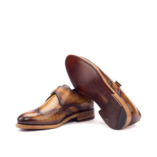 Ambrogio Men's Handmade Custom Made Shoes Cognac Patina Leather Monk-Straps Loafers (AMB1061)-AmbrogioShoes