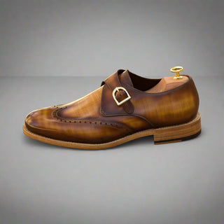 Ambrogio Men's Handmade Custom Made Shoes Cognac Patina Leather Monk-Straps Loafers (AMB1061)-AmbrogioShoes