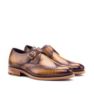 Ambrogio 3255 Men's Shoes Cognac Patina Leather Monk-Straps Loafers (AMB1061)-AmbrogioShoes