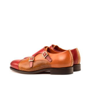Ambrogio 3893 Men's Shoes Cognac & Red Exotic Snake-Skin / Polished Leather Monk-Straps Loafers (AMB1110)-AmbrogioShoes