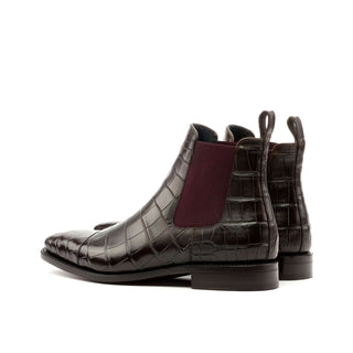 Ambrogio 3556 Men's Shoes Dark Brown Exotic Alligator Chelsea Boots (AMB1048)-AmbrogioShoes