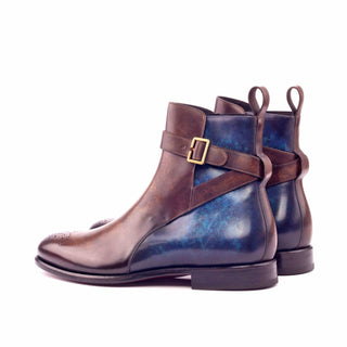 Ambrogio 3080 Men's Shoes Denim Blue & Brown Patina Leather Jodhpur Boots (AMB1144)-AmbrogioShoes