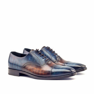 Ambrogio 2770 Men's Shoes Denim Blue / Brown Patina Leather Oxfords (AMB1053)-AmbrogioShoes