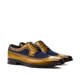 Ambrogio 3614 Men's Shoes Denim Blue & Cognac Jean Satorial / Patina Leather Longwing Blucher Oxfords (AMB1203)-AmbrogioShoes