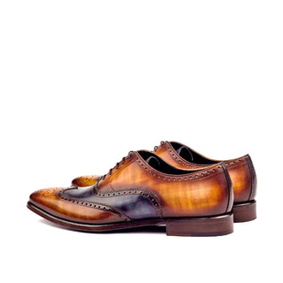 Ambrogio 2461 Men's Shoes Denim Blue & Cognac Patina Leather Brogue Oxfords(AMB1204)-AmbrogioShoes