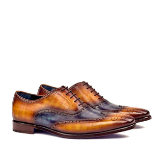Ambrogio 2461 Men's Shoes Denim Blue & Cognac Patina Leather Brogue Oxfords(AMB1204)-AmbrogioShoes