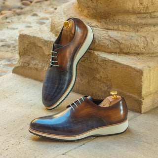 Ambrogio 2956 Men's Shoes Denim Blue & Cognac Patina Leather Derby Oxfords (AMB1171)-AmbrogioShoes