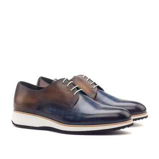 Ambrogio 2956 Men's Shoes Denim Blue & Cognac Patina Leather Derby Oxfords (AMB1171)-AmbrogioShoes