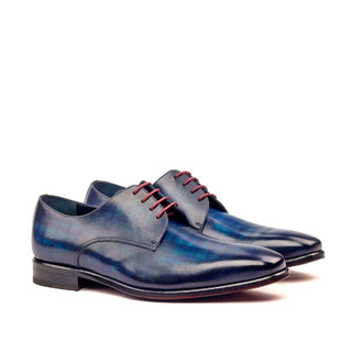 Ambrogio Men's Handmade Custom Made Shoes Denim Blue Patina Leather Derby (AMB1150)-AmbrogioShoes