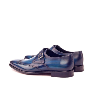 Ambrogio 3217 Men's Shoes Denim Blue Patina Leather Monk-Strap Loafers (AMB1183)-AmbrogioShoes