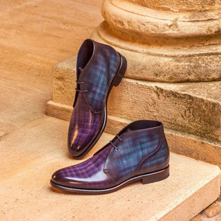 Ambrogio 3016 Men's Shoes Denim Blue & Purple Patina Leather Chukka Boots(AMB1140)-AmbrogioShoes