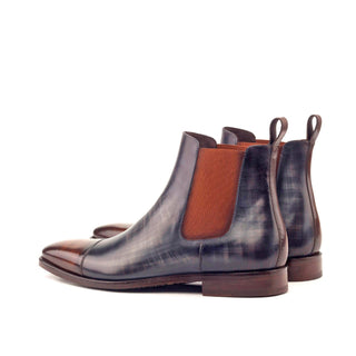 Ambrogio Men's Handmade Custom Made Shoes Gray & Brown Crust Patina Leather Cap-Toe Chelsea Boots (AMB1027)-AmbrogioShoes
