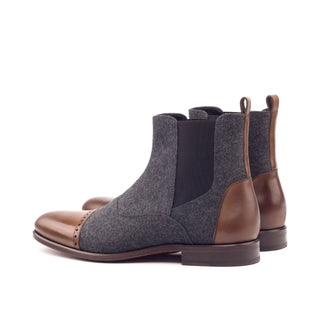 Ambrogio 3093 Men's Shoes Gray & Brown Flannel / Polished Calf-Skin Leather Chelsea Boots (AMB1022)-AmbrogioShoes