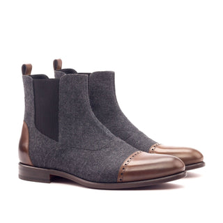Ambrogio 3093 Men's Shoes Gray & Brown Flannel / Polished Calf-Skin Leather Chelsea Boots (AMB1022)-AmbrogioShoes