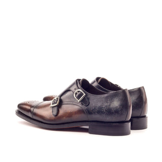 Ambrogio 3413 Men's Shoes Gray & Brown Patina Leather Monk-Straps Loafers (AMB1192)-AmbrogioShoes