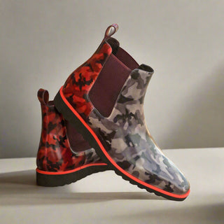 Ambrogio 4015 Men's Shoes Gray & Burgundy Camo Patina Leather Chelsea Boots (AMB1034)-AmbrogioShoes