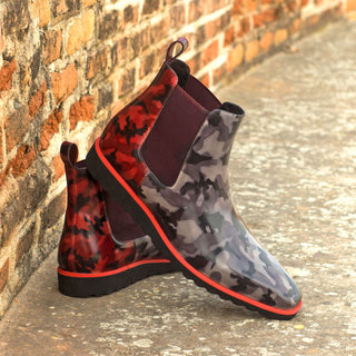 Ambrogio 4015 Men's Shoes Gray & Burgundy Camo Patina Leather Chelsea Boots (AMB1034)-AmbrogioShoes