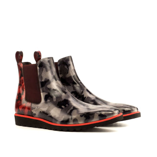 Ambrogio 4015 Men's Shoes Gray & Burgundy Camo Patina Leather Chelsea Boots (AMB1034)-AmbrogioShoes