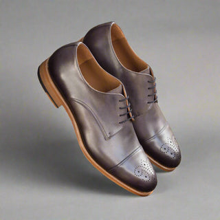 Ambrogio Men's Handmade Custom Made Shoes Gray Calf-Skin Leather Derby (AMB1067)-AmbrogioShoes