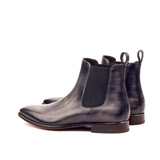 Ambrogio Men's Handmade Custom Made Shoes Gray Crust Patina Leather Chelsea Boots (AMB1026)-AmbrogioShoes