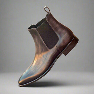 Ambrogio Men's Handmade Custom Made Shoes Gray Crust Patina Leather Chelsea Boots (AMB1026)-AmbrogioShoes